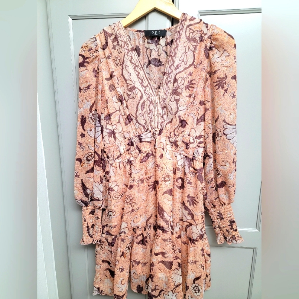 OPT Anthropologie Floral Pink Long Sleeves Mini XS Dress